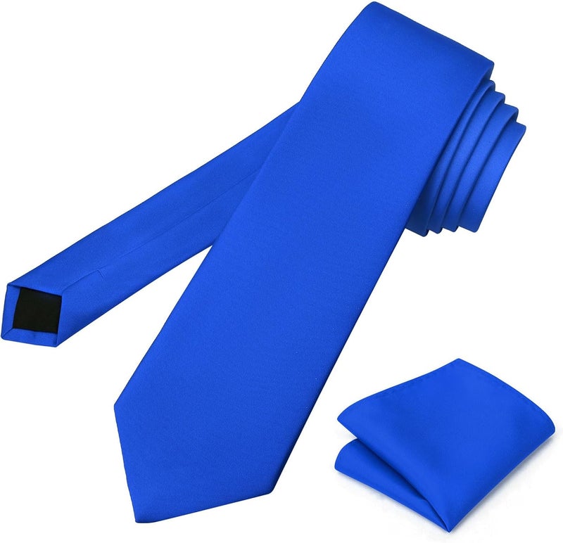 pensee Men's Tie Set Solid Pure Color 3.15" (8CM) Classic Formal Plain Necktie and Pocket Square Set For Men - Image 4